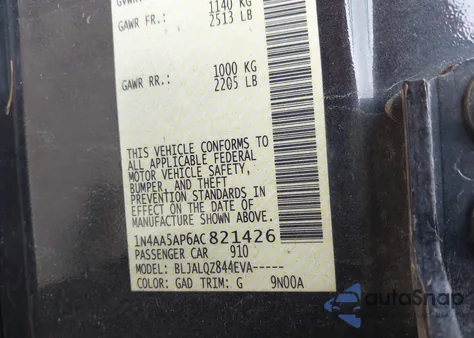 2010 Nissan Maxima 3.5 S from USA, damaged, VIN 1N4AA5AP6AC821426